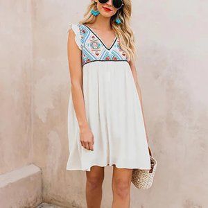 NWT Boho V-neck Collar Dress with ruffle sleeve